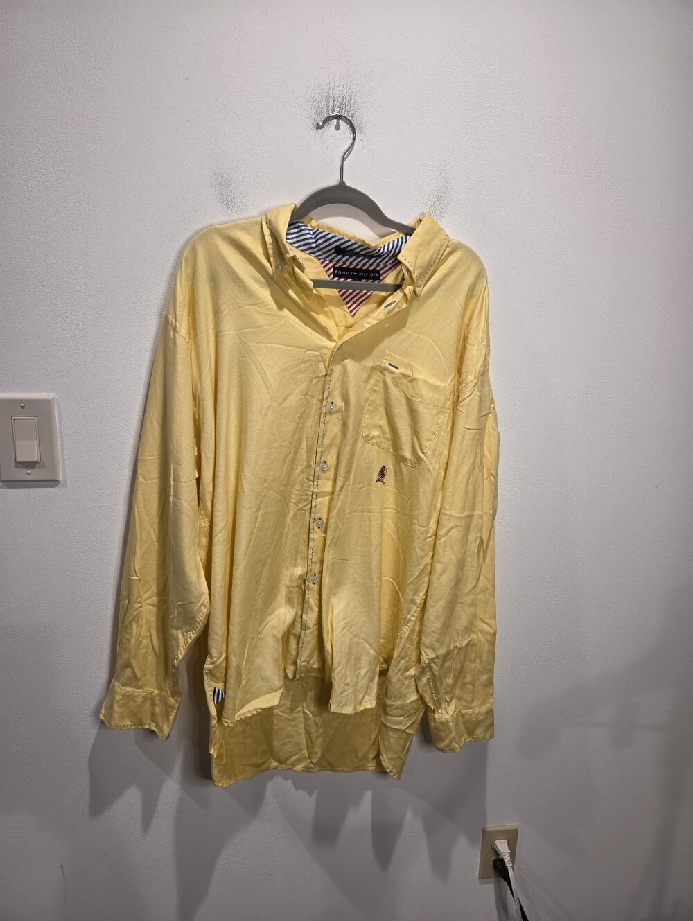 Y2k Tommy Hilfiger Mens Size XL Yellow Preppy Button Down Shirt